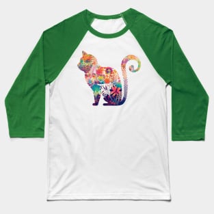 Floral Cat, Mom Cat Baseball T-Shirt